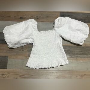 Maeve Anthropologie Women’s Plus Sz XL White Textured Puff Sleeve Blouse Cotton